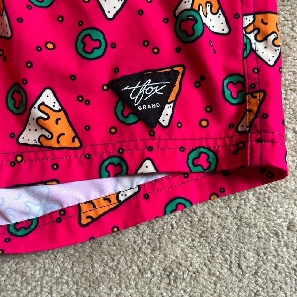 Men’s Swim Trunks Size Large T Fox Brand Pizza Novelty Shorts Pockets Eclectic - Picture 2 of 5